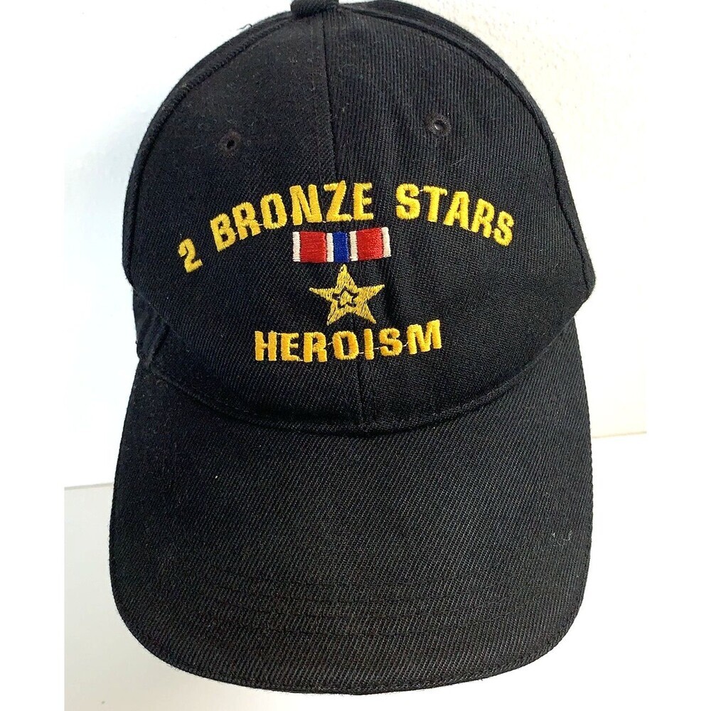 US Military Bronze Star Heroism Wool Blend Black Baseball Hat Cap